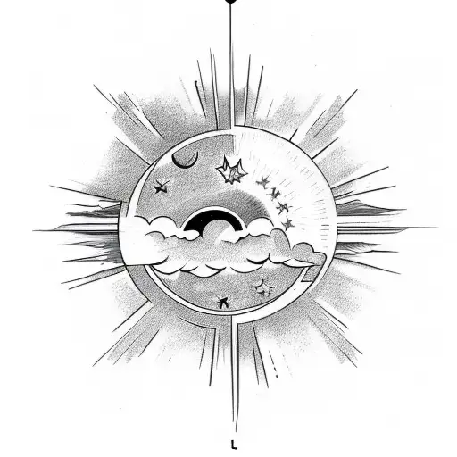 vertical tatoo with stars, moon and sun  tattoo design idea