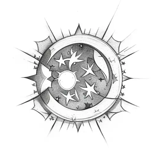  35 sm vertical tatoo with stars, moon and sun  tattoo design idea