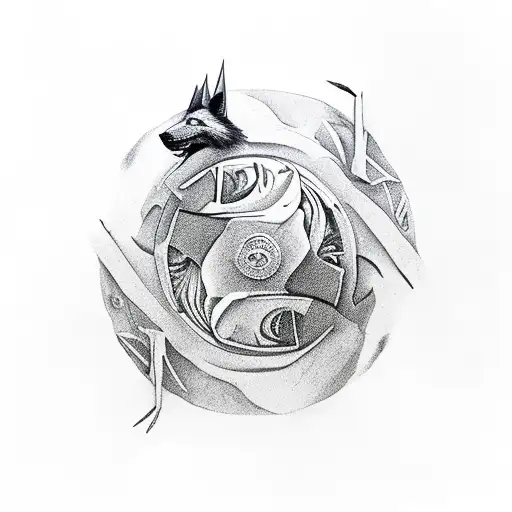 cuervo y zorro formando un yin yang tattoo design idea