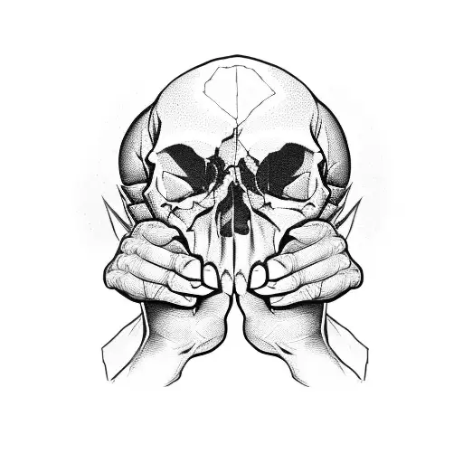hand holding skull tattoo design idea