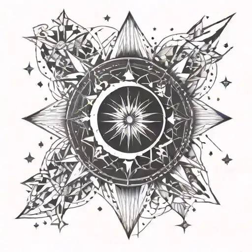 sun. moon, and stars shining tattoo design idea