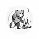 A bear practicing martial arts in front of a Japanese pine tree tattoo design idea