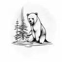 A bear practicing martial arts in front of a Japanese pine tree tattoo design idea