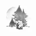 A bear practicing martial arts in front of a Japanese pine tree tattoo design idea