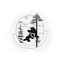 A bear practicing martial arts in front of a Japanese pine tree tattoo design idea