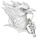 Create a tattoo of a bird smoking a cigarette in a surrealistic style tattoo design idea