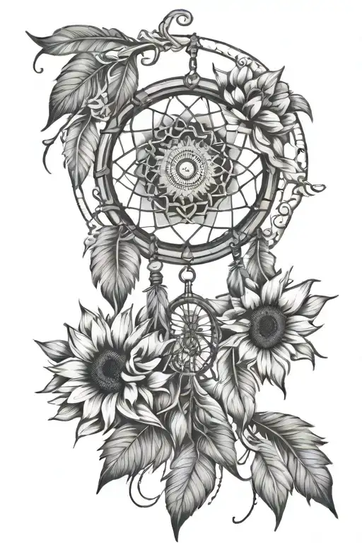 dream catcher  made of sunflowers  tattoo design idea
