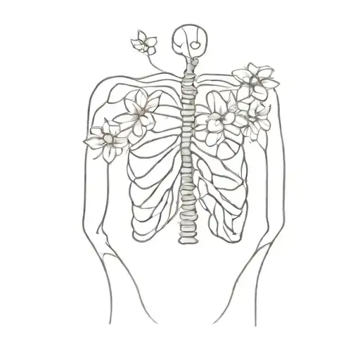 rib cage with flower lungs inside of it tattoo design idea
