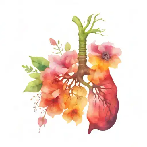 rib cage with lungs shaped like trees and flowers tattoo design idea