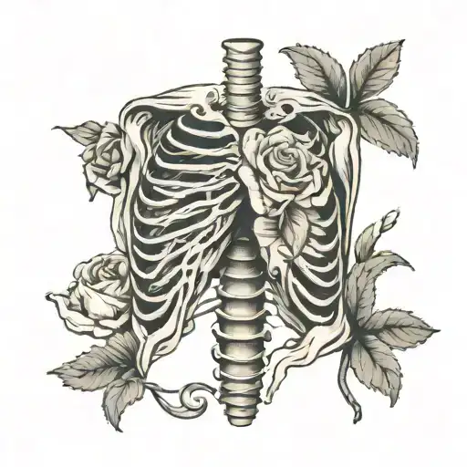 rib cage with flower lungs inside of it tattoo design idea