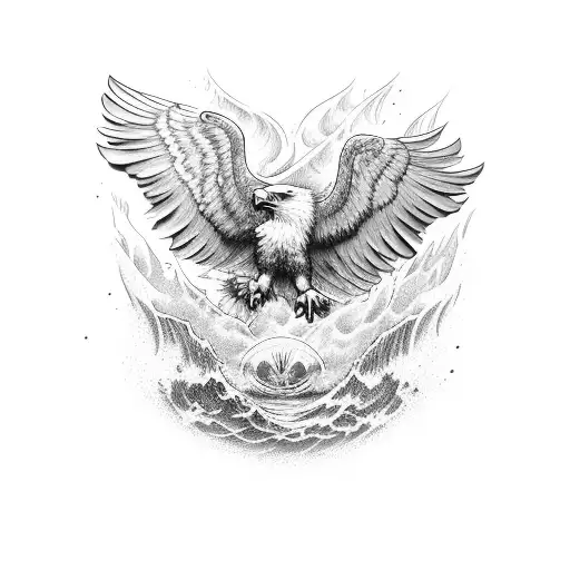chest tattoo eagle with water, waves, seaman tattoo design idea