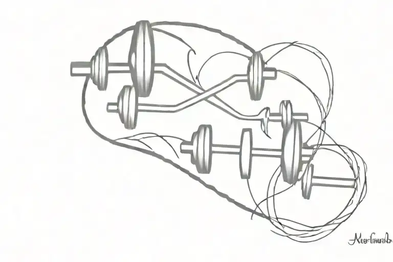 cross family of 4 and a dumbbell connected by heart rhythm tattoo design idea