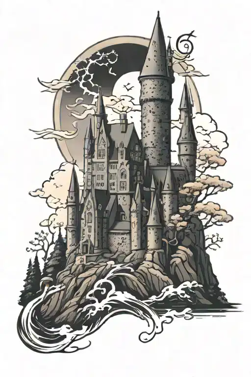 hogwarts castle tattoo design idea