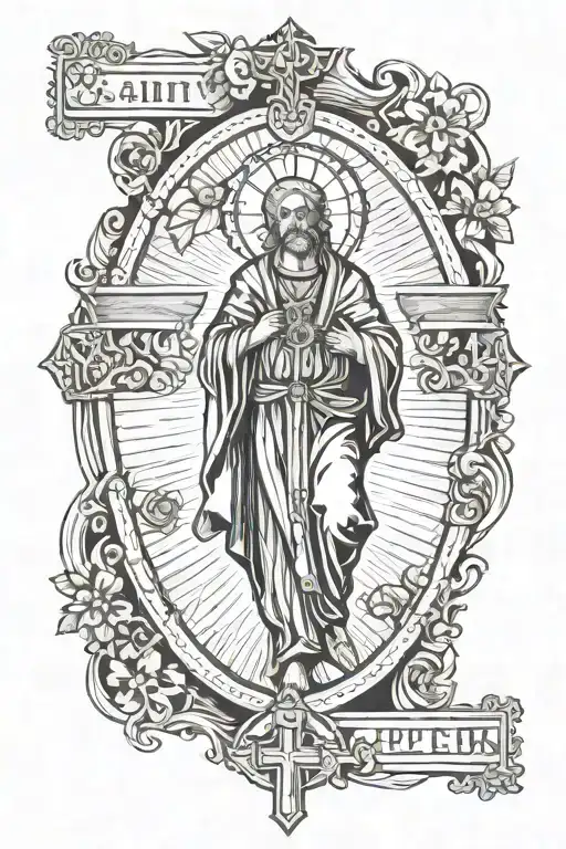 Saint With a inverted cross to represent saint peter  tattoo design idea
