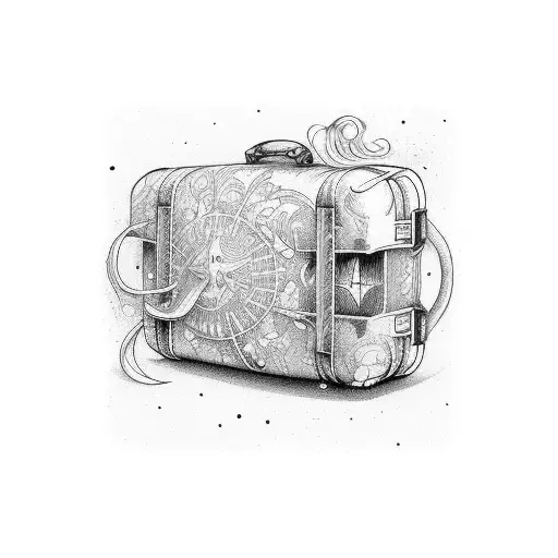 suitcase with the world inside tattoo design idea