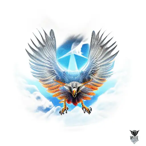 Winged Cross ravens and wolves tattoo design idea