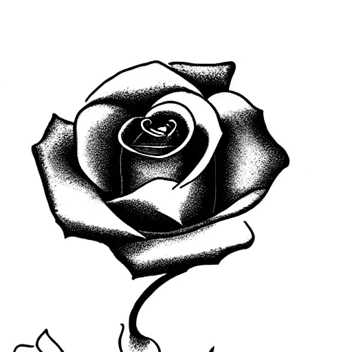 a dainty rose with a stem that elegantly spells out the word "family." tattoo design idea