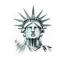 Statue of liberty with zombie face in the background of the American flag with skulls instead of stars tattoo design idea