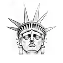 Statue of liberty with zombie face in the background of the American flag with skulls instead of stars tattoo design idea