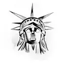Statue of liberty with zombie face in the background of the American flag with skulls instead of stars tattoo design idea