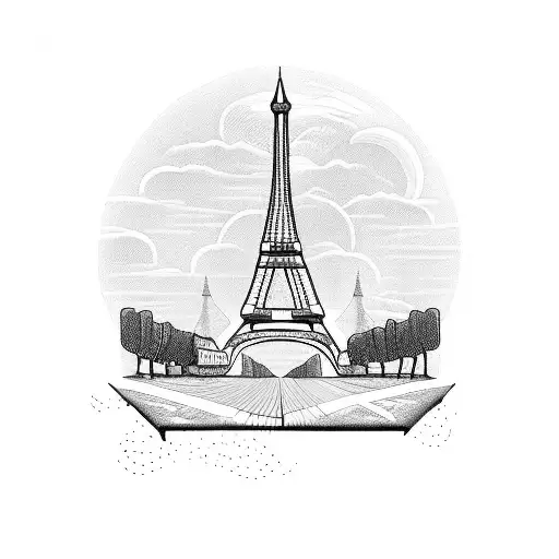 A vineyard landscape with the Eiffel Tower in the distance tattoo design idea