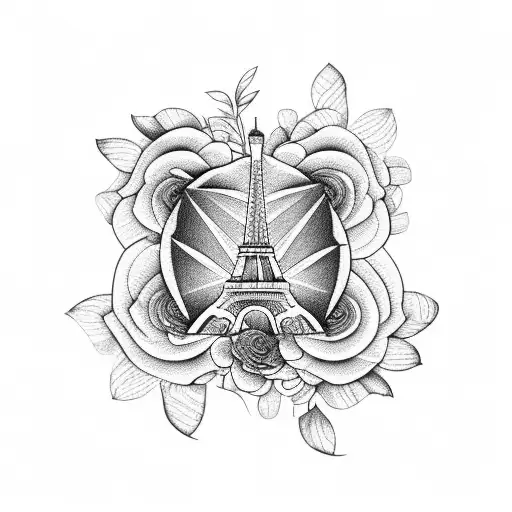 A bouquet of flowers arranged in the shape of the Eiffel Tower tattoo design idea