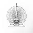 A silhouette of the Eiffel Tower made up of intricate book spines tattoo design idea
