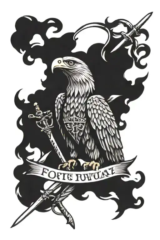 eagle and sword and snake and word 'fortis fortuna adiuvat' tattoo tattoo design idea
