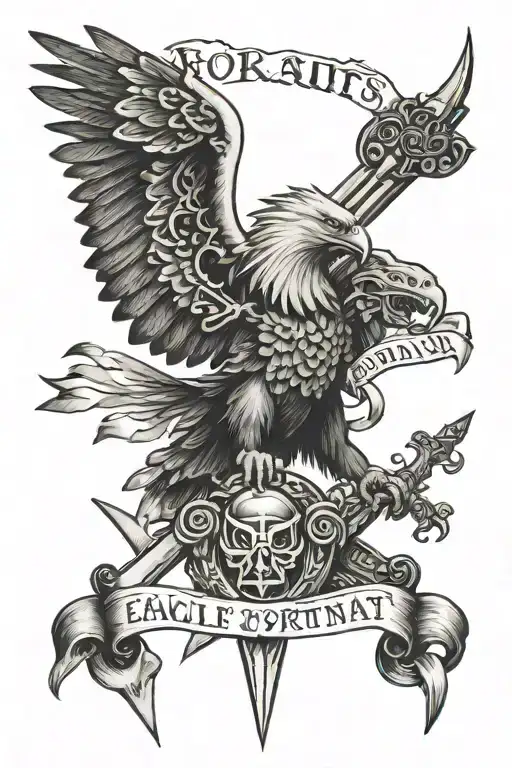eagle and sword and snake and word 'fortis fortuna adiuvat' tattoo tattoo design idea