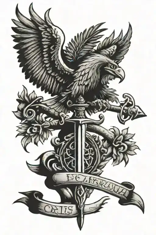eagle and sword and snake and word 'fortis fortuna adiuvat' tattoo tattoo design idea