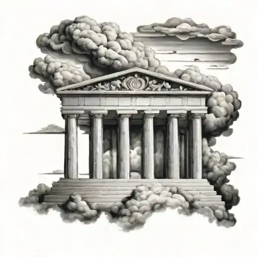 Greek temple with clouds tattoo design idea