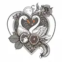 minimal swans inside heart with figs  tattoo design idea