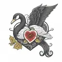 minimal swans inside heart with figs  tattoo design idea