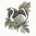 minimal swans inside heart with figs  tattoo design idea