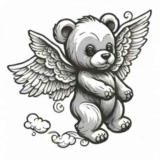 teddy bear with angel wings flying towards the sky tattoo design idea