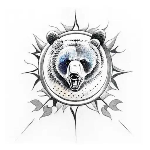 bear with cubs sun moon and stars tattoo design idea