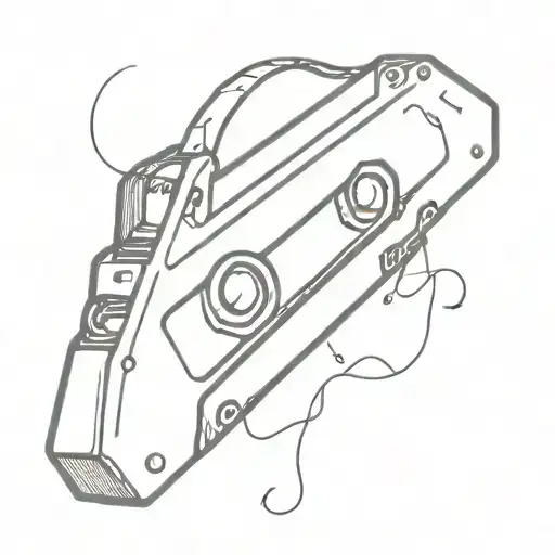casette tape with screws popping out of the crack tattoo design idea