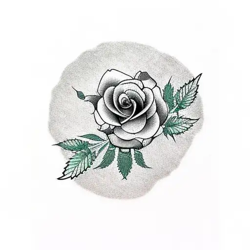 roses with weed leaves tattoo design idea