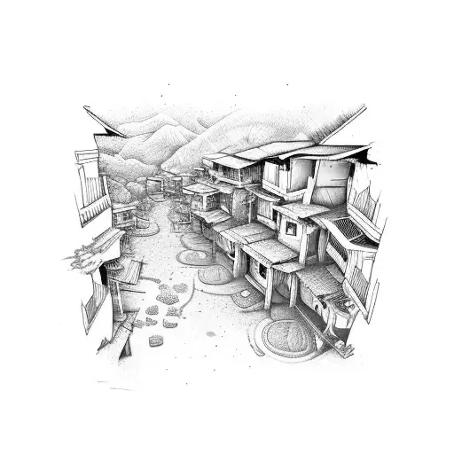 A favela landscape with vibrant colors tattoo design idea