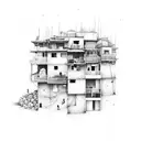 A favela landscape with vibrant colors tattoo design idea