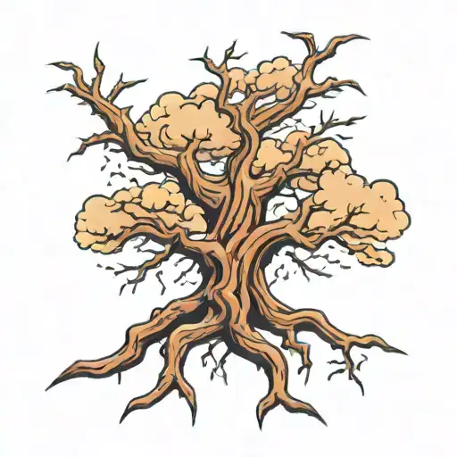 A tree morphing into a storm cloud with lightning bolts as branches tattoo design idea