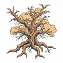 A tree morphing into a storm cloud with lightning bolts as branches tattoo design idea