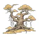 A tree morphing into a storm cloud with lightning bolts as branches tattoo design idea