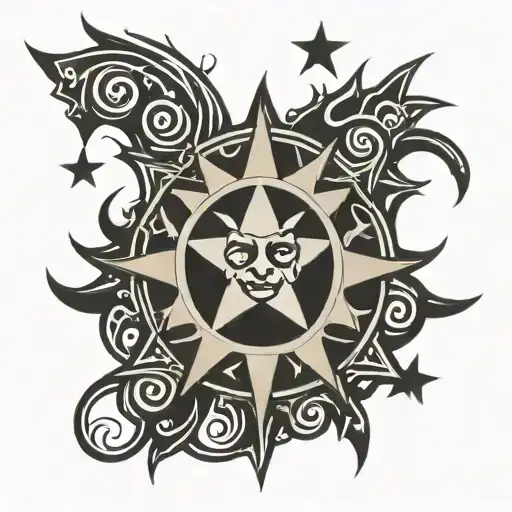 tribal sun and 3 stars forming the shape tattoo design idea