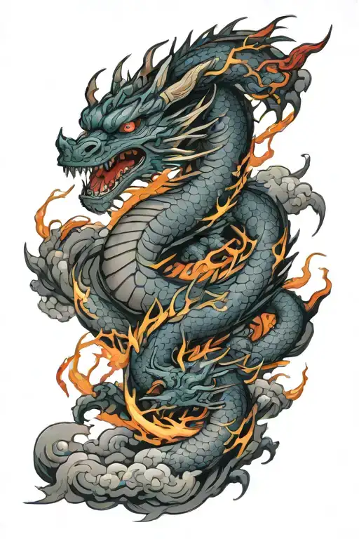 Dragon and lightning storm tattoo design idea
