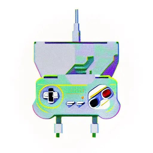 Super Nintendo controller, gameboy, N64 controller, Fleetwood Mac flower logo incorporated somewhere tattoo design idea