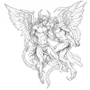 devil fights angel tattoo design idea