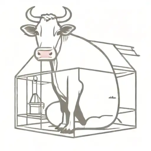 cow in a bird cage sitting on a pike head axe tattoo design idea