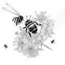 broken light bulb, with some cherry flowers blooming from it, three bees flying around tattoo design idea