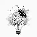 broken light bulb, with some cherry flowers blooming from it, three bees flying around tattoo design idea